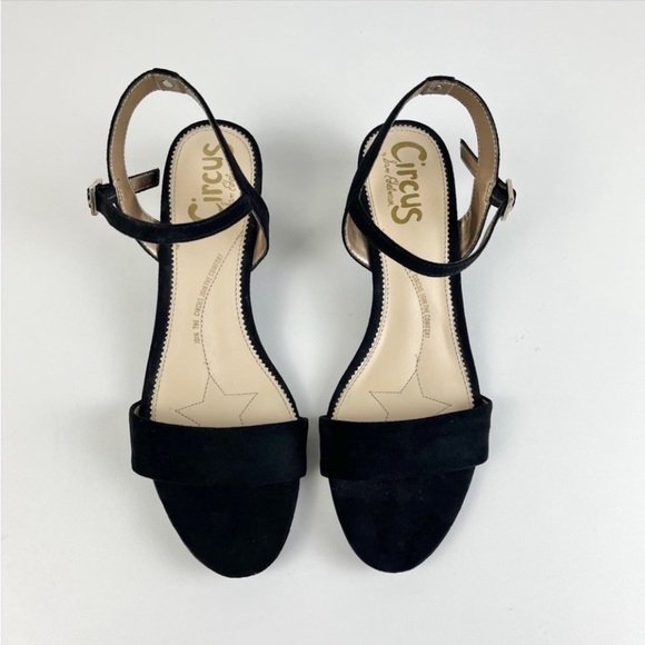 CIRCUS BY SAM EDELMAN Ibis Microsuede Vegan Short Block Heel Sandals Y2K Black - Picture 3 of 10